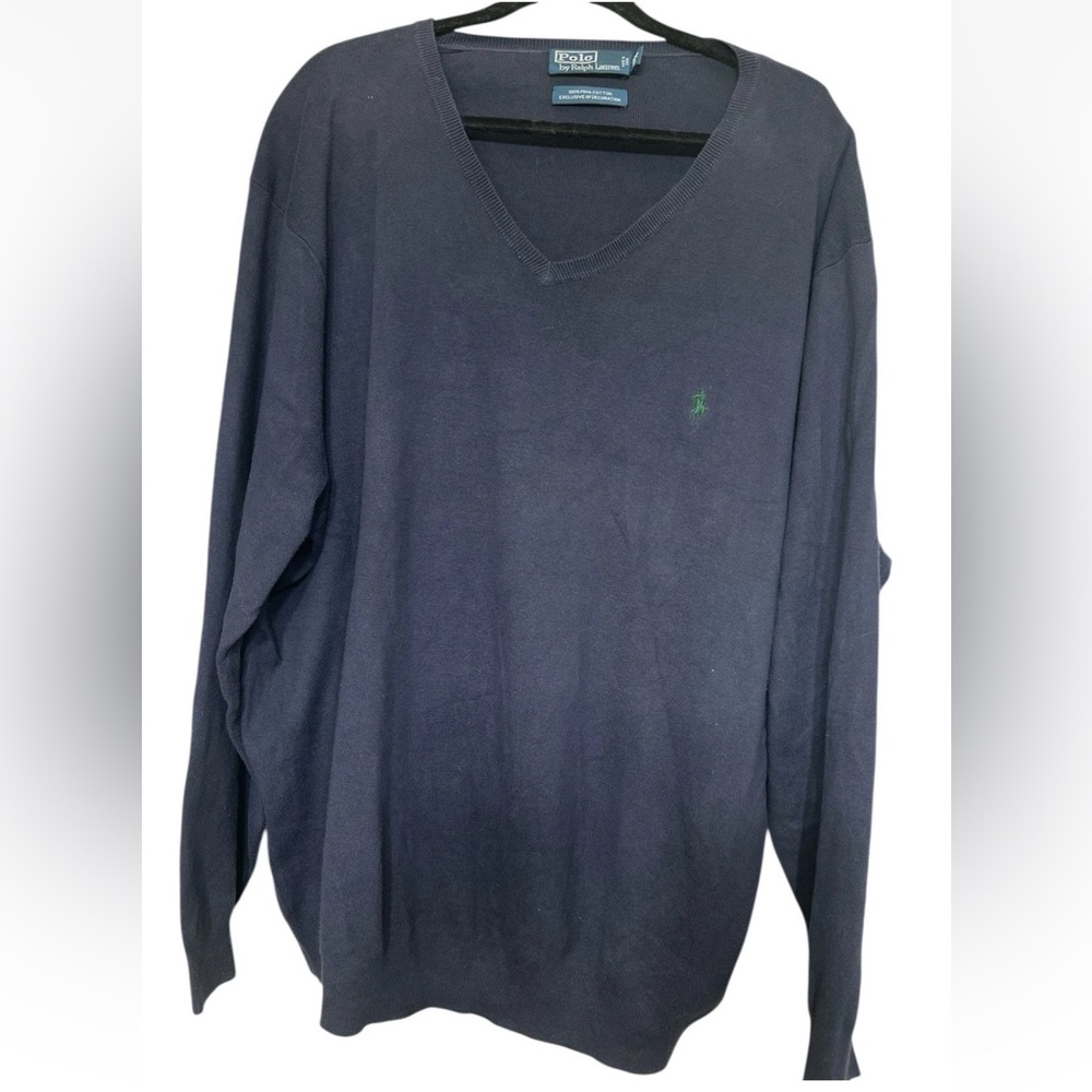 Ralph Lauren Dark Blue V-Neck Sweater, Horse logo, size Large